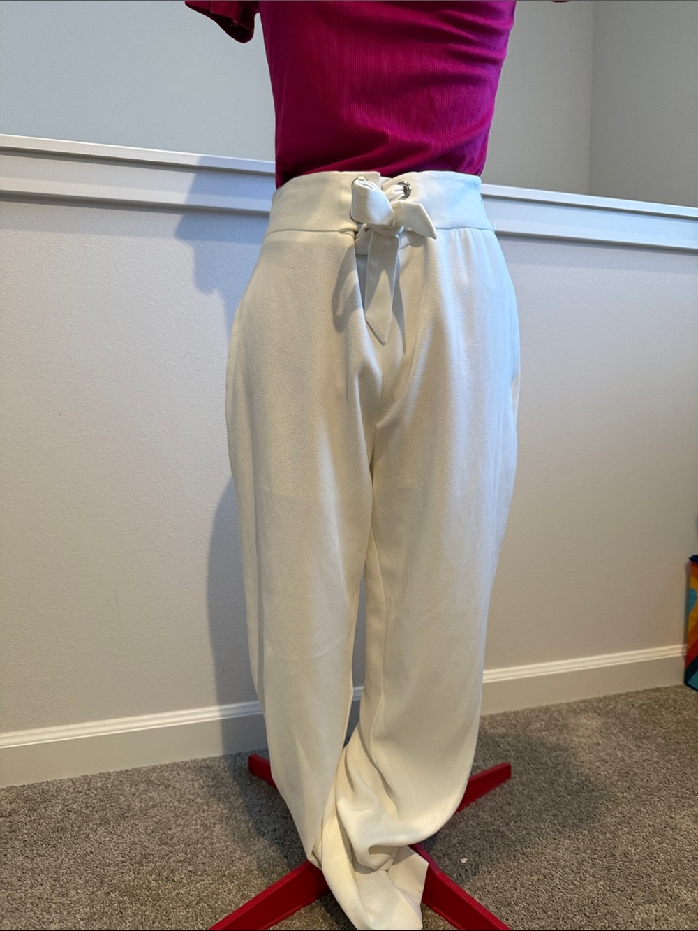 Leith Ivory Wide-Leg High-Waist Pants with Front Tie